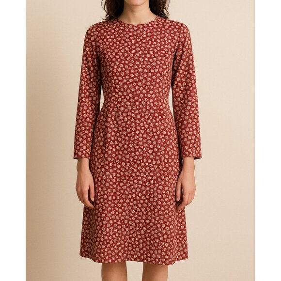 Vintage Mothers Work Maternity Dress Red Floral USA Made Tie Back Medium 80s 90s - Picture 1 of 5
